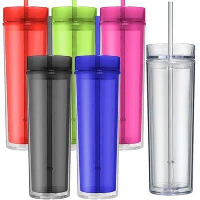 16oz Skinny Acrylic Tumbler with Lid and Straw 480ml sippy cup Double Wall Clear Plastic Cup BPA Free 16oz straight Drinking cup mug bottle