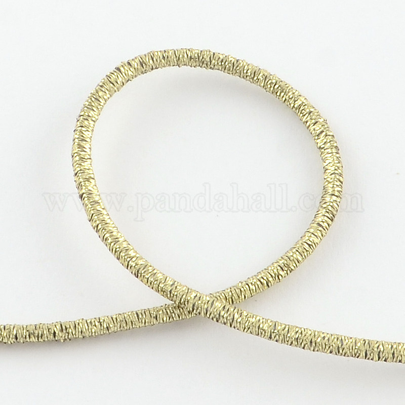 Round Elastic Cord, with Metallic Cord outside and Rubber inside, DarkKhaki, 2.5mm; about 90m/bundle
