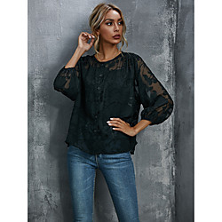 Women's Blouse Shirt Plain Long Sleeve See Through Lace Round Neck Casual Streetwear Tops Black Lightinthebox