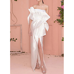 Sheath / Column Peplum Elegant Engagement Formal Evening Dress Strapless Sleeveless Floor Length Satin with Bow(s) Split 2021 Lightinthebox