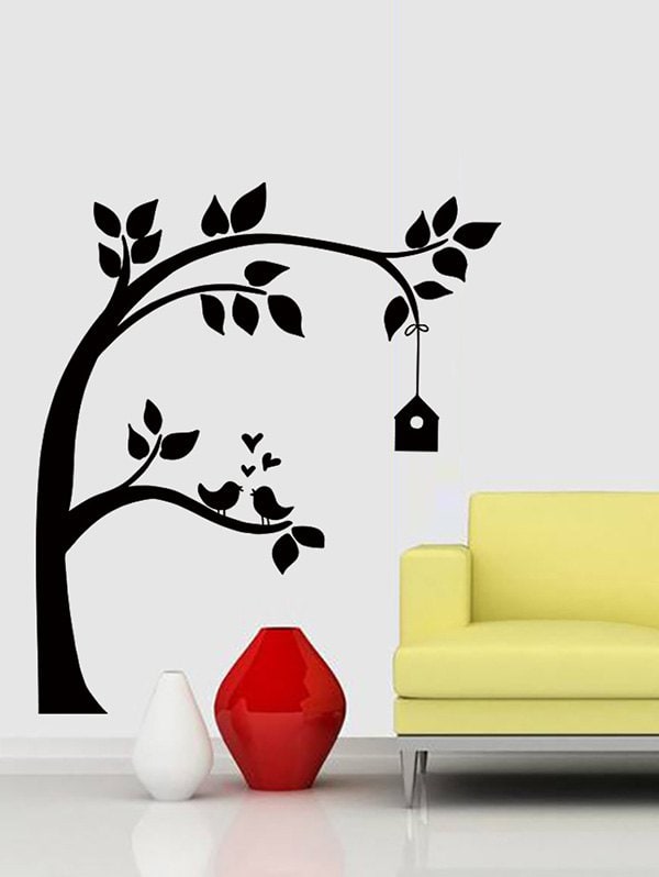 Tree Silhouette With Birdcage Bird Print Wall Stickers