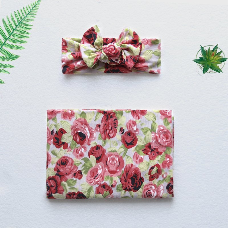 Allover Floral Blanket Swaddle and Headband Set