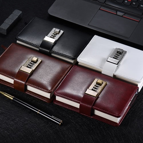 Vintage A7 Pocket Notebooks with Metal Password Lock PU Leather Cover