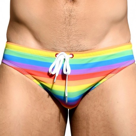 Andrew Christian Pride Stripe Bikini Swim Brief - Rainbow XS
