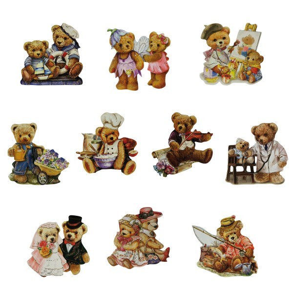 3-D Motive, Süße Teddys, Gold-Gravur, 7,5-8 cm, 10er Set