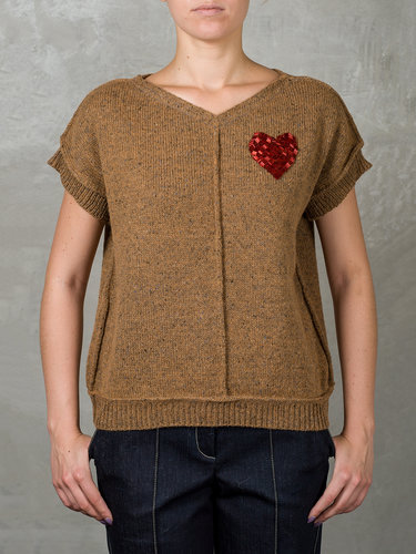 Orange Short Sleeve H-line Knitted Wool Blend Sweater