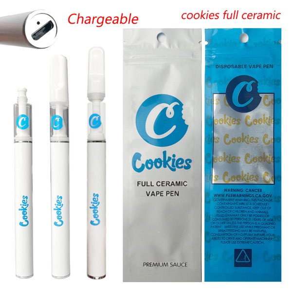 Cookies Full Ceramic Rechargeable Disposable Vape Pens E cigarettes Lead Free 0.5ml Carts 350mah Empty Thick Oil Vaporizer Pen Chargeable