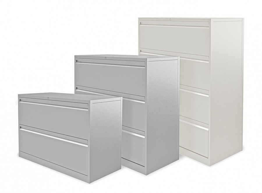 Executive Side Filing Cabinet- 4 Individual Locking Drawers- Satin White