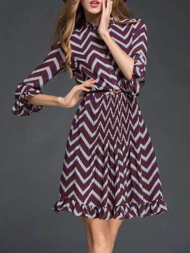 Multicolor Stripes 3/4 Sleeve Midi Dress