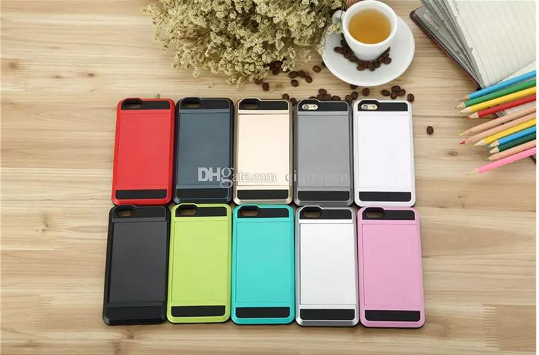 for Apple iPhone 7 plus 6 6S Plus Cell Phone Case with Slid Card Holder Mobile Back Cover Shell Protector Shockproof