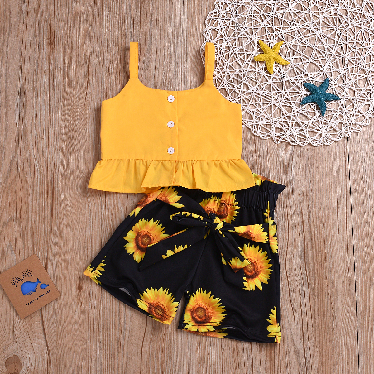 Baby / Toddler Solid Strappy Top and Sunflower Print Shorts Set