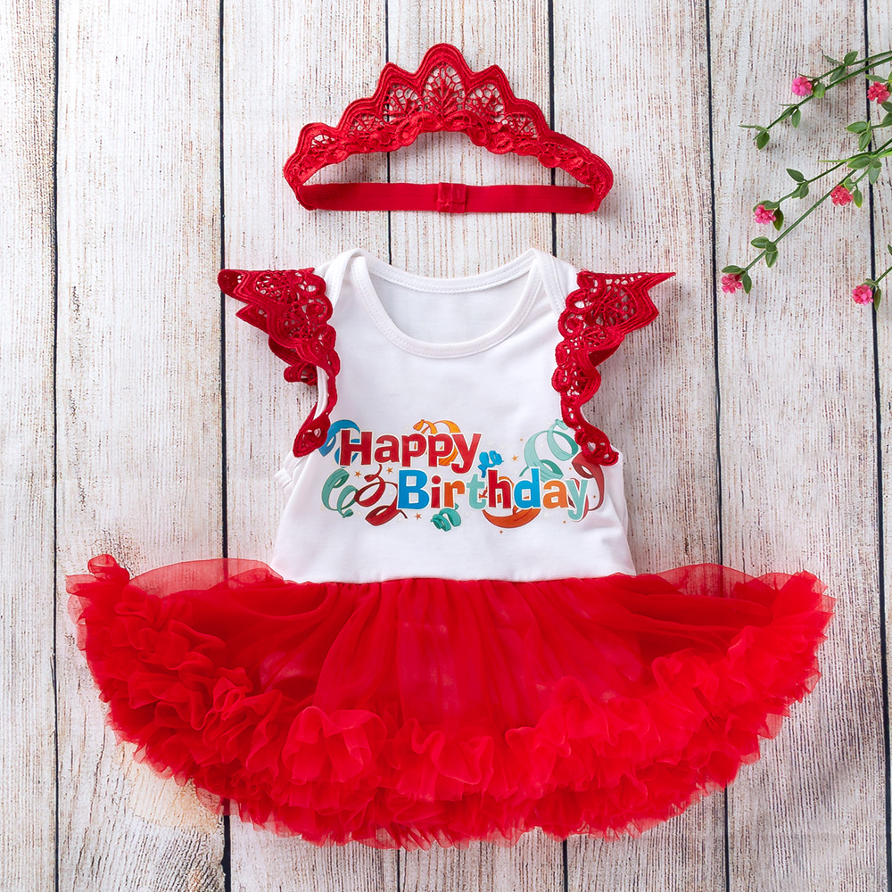 I Love Mommy Print Flutter-sleeve Party Dress with Headband