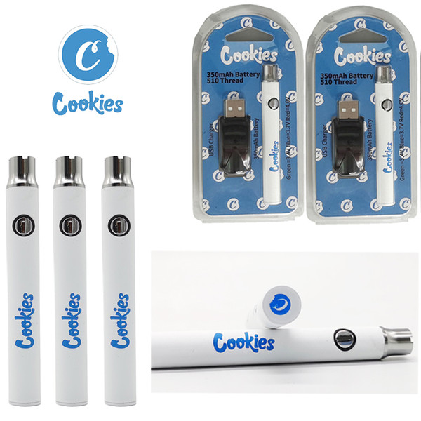 Cookies Vape Carts Battery 510 Thread Ceramic Coil Adjustable Voltage Blister Packaging 350mah Battery Long Standing Pens Wholesale Price