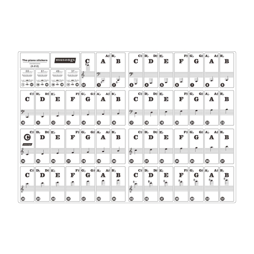 Removable Transparent Piano Keyboard Stickers for 37/ 49/ 61/ 88 Keys Keyboards for Kids Beginners Piano Practice