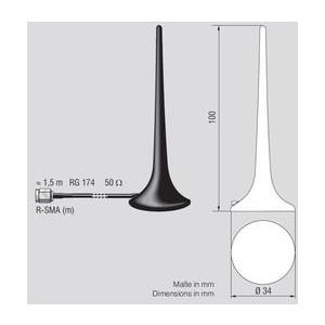 Antenne Bad Blankenburg ABB Magnetantenne 2dB 2,4-2,485GHz, 1,5m RG174, RP-SMA(m) (3402.01)