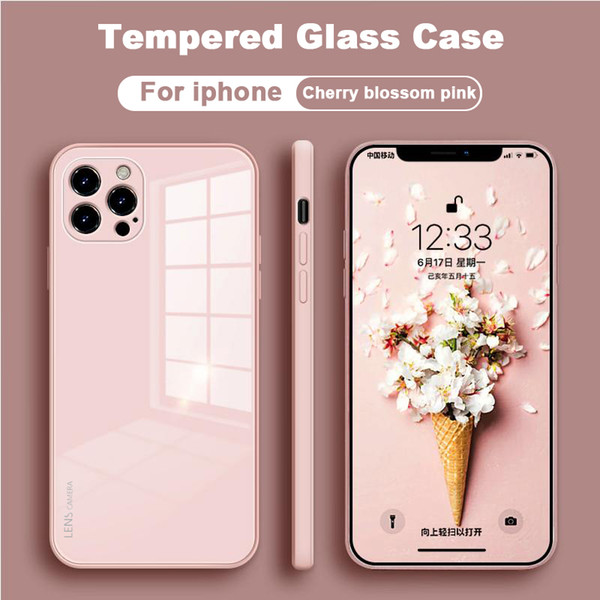 Luxury Square Tempered Glass Phone Case Hard Cases For iPhone 13 11 12 Pro Max Mini XS XR X 7 8 Plus SE Silicone Back Cover