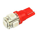 Merdia T10 0.18x5W Rojo 5-SMD 5050 luz de la lectura del coche LED (Par / DC 12V)-LEDD004T10A5S2