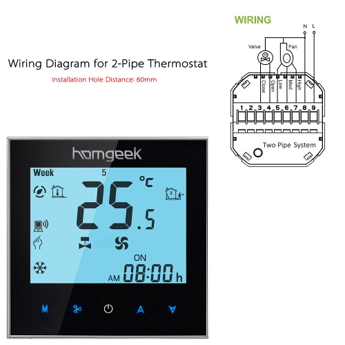 Homgeek 110~240V Air Conditioner 2-pipe Thermostat with LCD Display Good Quality Touch Screen Programmable Room Temperature Controller Home Improvement Product