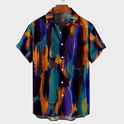 Men's Shirt Graphic Shirt Graffiti Turndown Blue Orange Rainbow Coffee Gray Print Outdoor Street Short Sleeve Button-Down Print Clothing Apparel Fashion Designer Casual Breathable miniinthebox