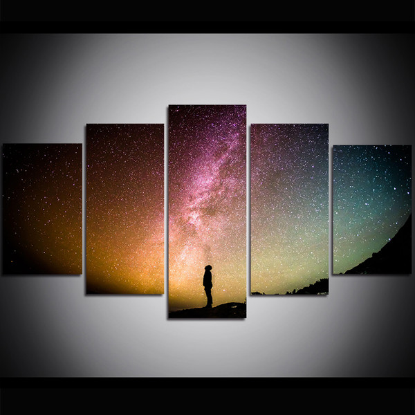 5 piece large size canvas wall art starry sky and man oil painting wall art pictures for living room paintings wall decor