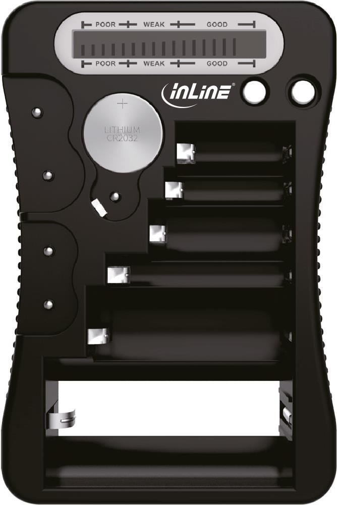 InLine® Batterie-Tester mit LCD-Anzeige, für Rund- und Knopfzellen sowie 9V-Block (01285)