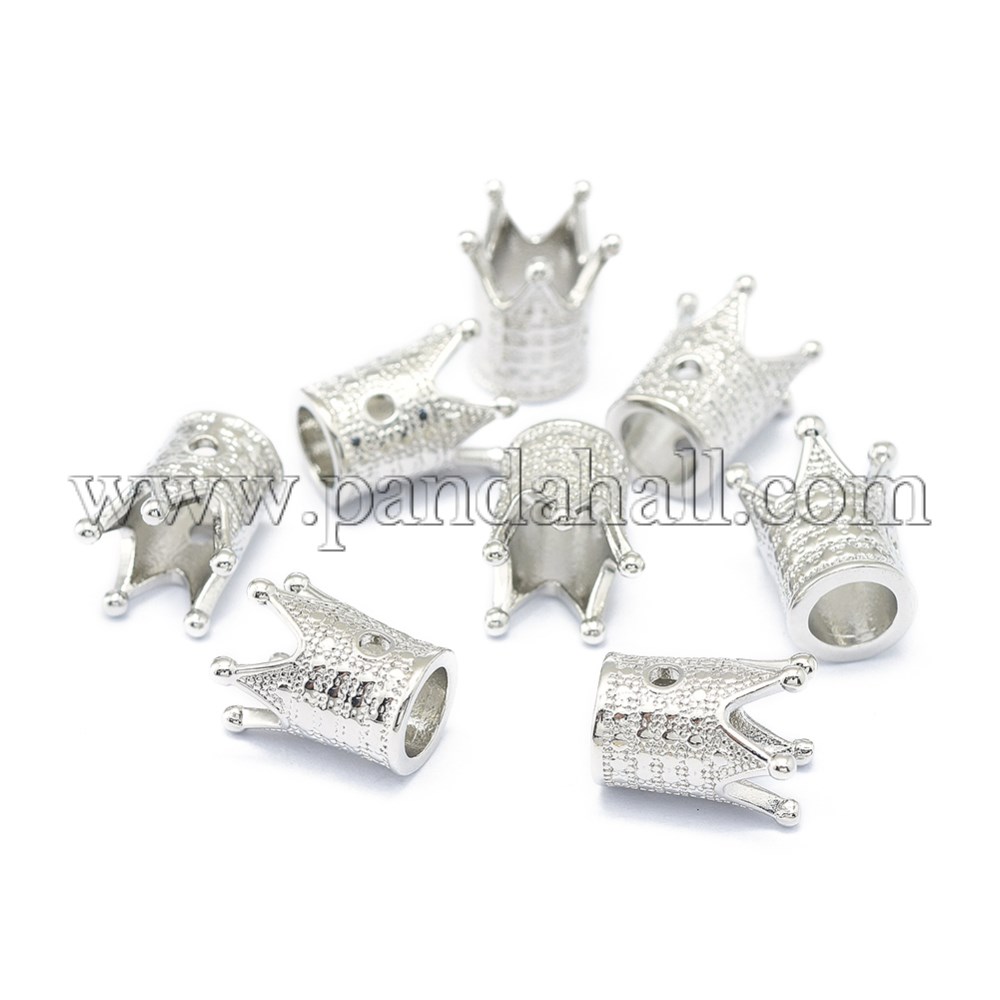 Rack Plating Brass Beads, Long-Lasting Plated, Crown, Platinum, 12x10mm, Hole: 1.5mm