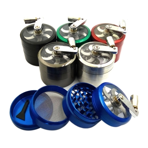 55mm 4 Layers Herb Tobacco Grinder Zinc Alloy Hand Crank Herbal Spice Crusher Smoking Pipe Accessories Grinder