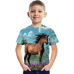 Kids Boys' T shirt Tee Short Sleeve 3D Print Graphic Animal Black Children Tops Spring  Summer Active 3-12 Years miniinthebox