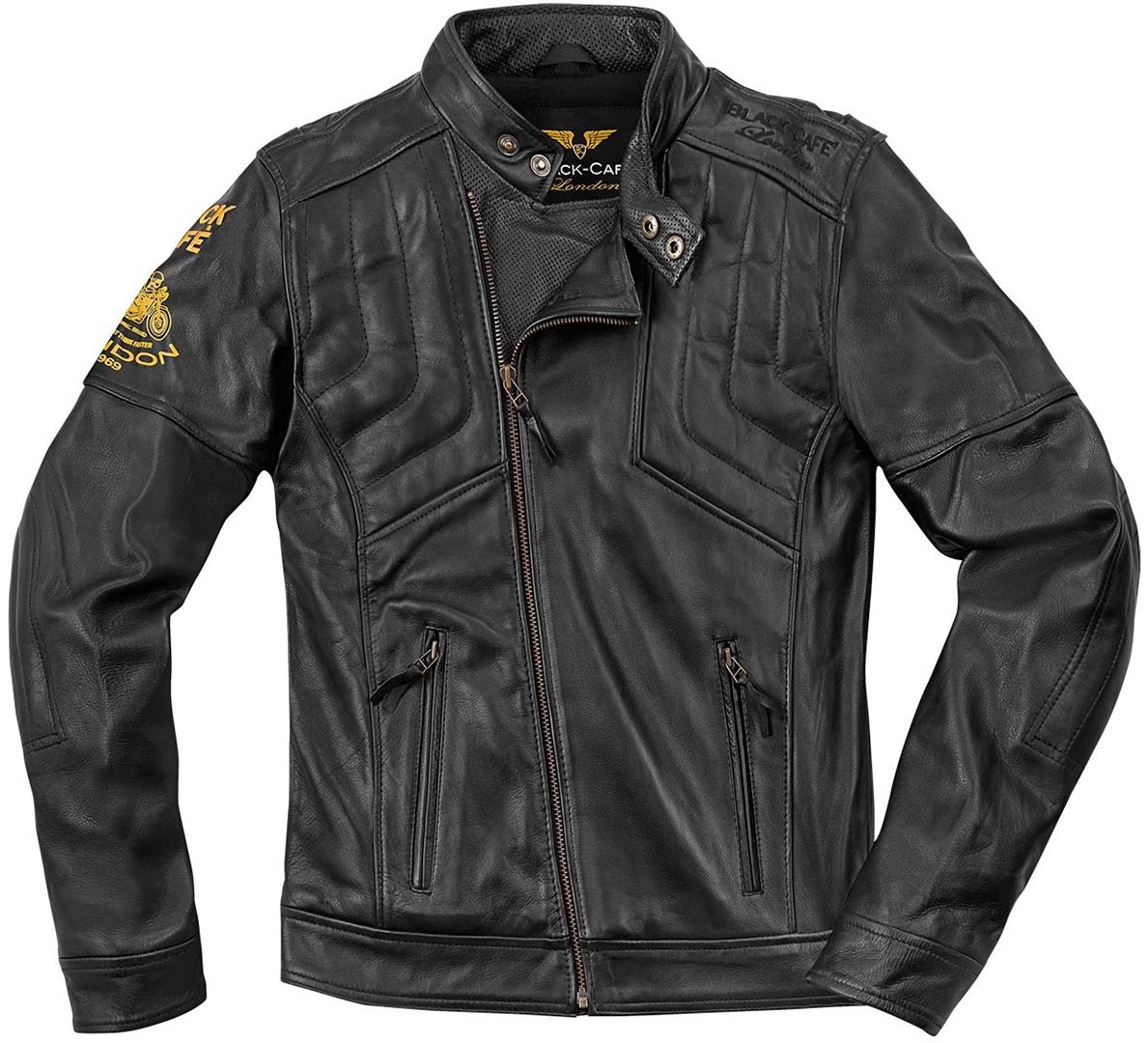 Black-Cafe London Sari Motorcycle Leather Jacket, Size 52, black, Size 52