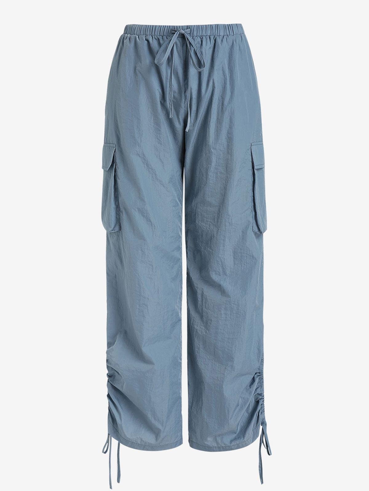ZAFUL Drawstring Cinched Pockets Cargo Pants M Light blue