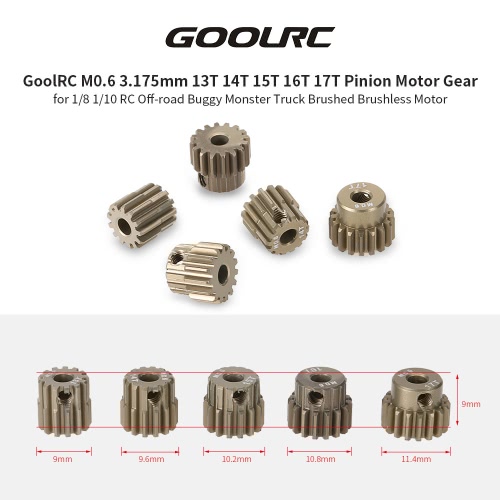 GoolRC M0.6 3.175mm 13T 14T 15T 16T 17T 0.6 Module Pinion Motor Gear for 1/8 1/10 RC Off-road Buggy Monster Truck Brushed Brushless Motor