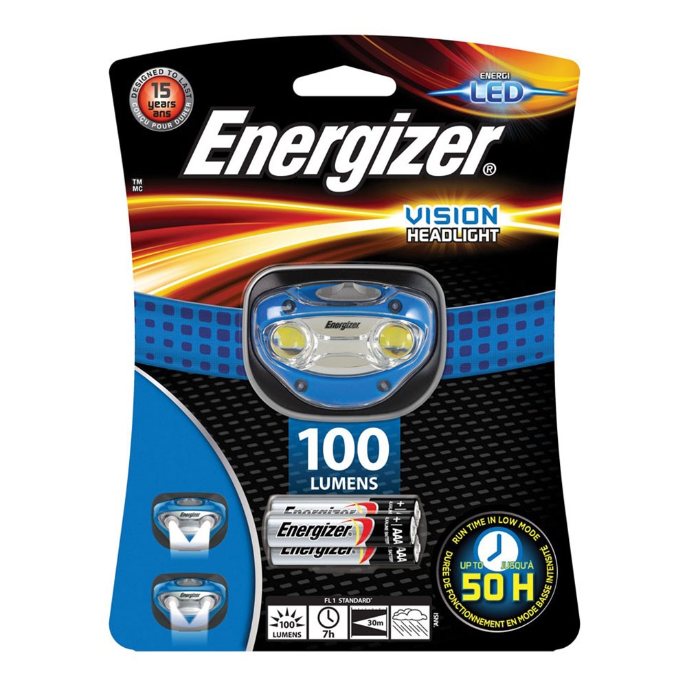 Energizer Vision 100 Lumens LED Headtorch Headlight 2 Mode. Includes 3x AAA Energizer Batteries