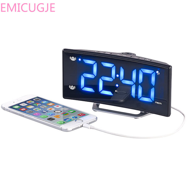 dual alarm sounds fm radio digital clock led electronic table projector watch usb charger port night lights snooze