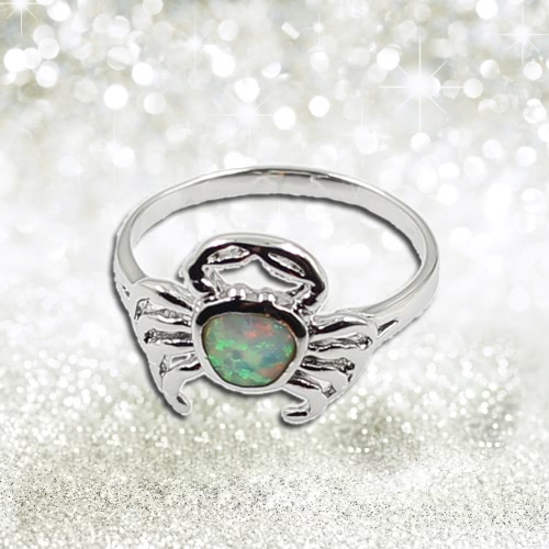 Mode 925 Sterlingsilber simuliert Opal schöne Krabbe Ring Frauen Mädchen Hochzeit Engagement Schmuck Zubehör