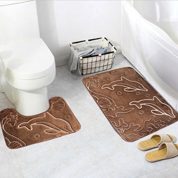 2Pcs/set Bath Mat Anti Non Slip Bathroom Door Shower Floor Toilet Rug Carpet