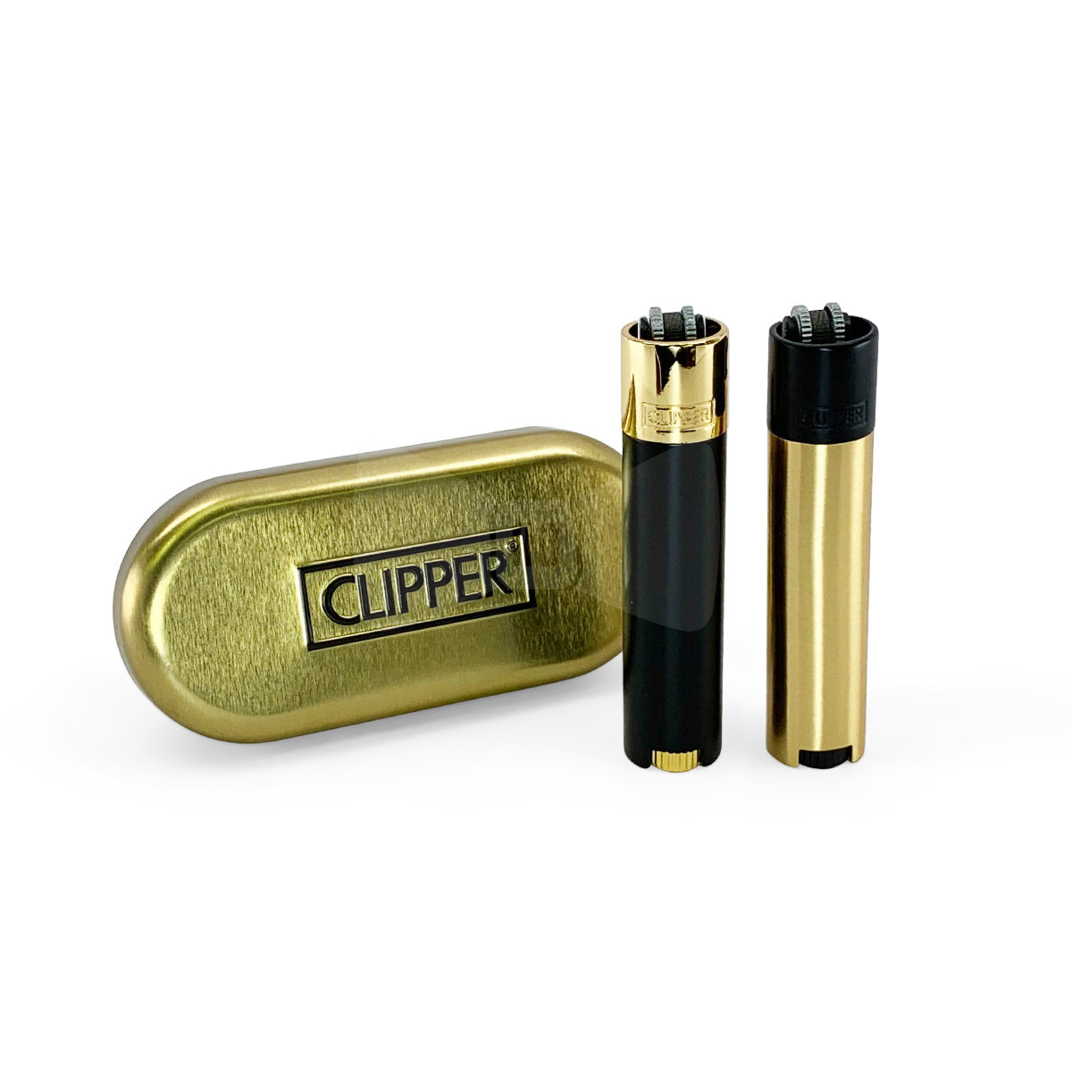 Clipper Full Metal Black & Gold Lighters Two Pack