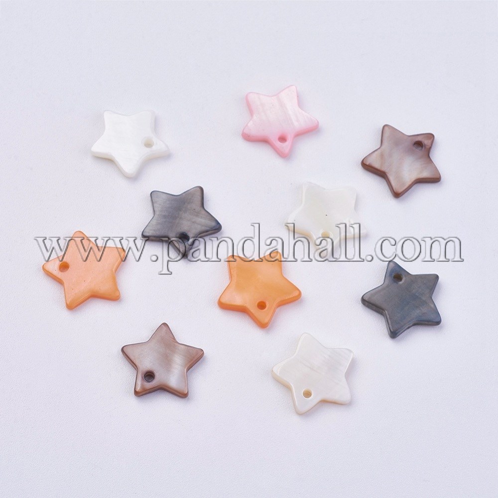 Shell Pendants, Dyed, Star Charms, Mixed Color, 12x2mm, Hole: 1.2mm