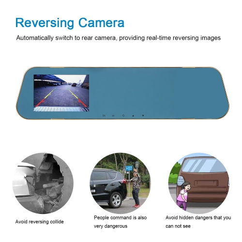 KKmoon 4'' 1080P FHD Dual Lens Car DVR Rear View Dash Cam Video Camera Recorder