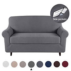 1 Set of 2 Pieces Stretch Sofa Cover Jacquard Elastic Sectional Couch Armchair Loveseat 4 or 4 or 3 Seater L Shape White Grey Black with Box Cushion Cover and Pocket Plain Solid Soft Durable Washable Lightinthebox