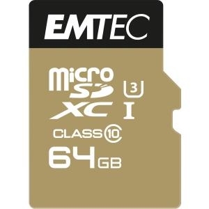 EMTEC Speedin - Flash-Speicherkarte (microSDXC-an-SD-Adapter inbegriffen) - 64GB - UHS-I U3 / Class10 - 650x - microSDXC (ECMSDM64GXC10SP)