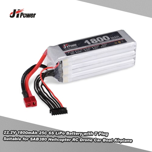 JHpower 22.2V 1800mAh 25C 6S LiPo Battery with T Plug for SAB380 Helicopter RC Drone Car Boat Airplane