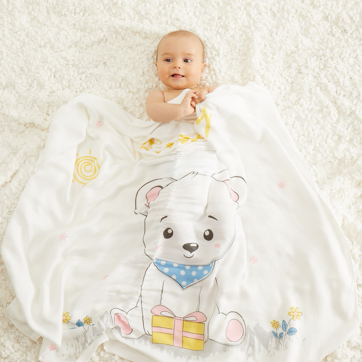 Bear Print Cotton Baby Skin-friendly Breathable Swaddle Blanket
