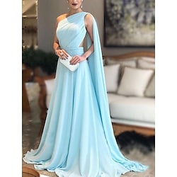 A-Line Maxi Empire Wedding Guest Formal Evening Dress One Shoulder Backless Sleeveless Court Train Chiffon with Ruched Pure Color 2022 Lightinthebox