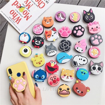 3D cartoon fold finger grip mobile phone holder for iphone samsung xiaomi huawei case cute silicone holder stand bracket