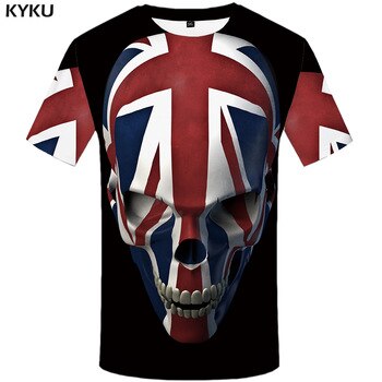 KYKU Skull T Shirt Men Black Anime Tshirt United Kingdom Gothic 3d Print T-shirt Punk Rock Clothes Casual Hip Hop Mens Clothing