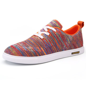 Men Flyknit Mesh Fabric Colorful Soft Breathable Sport Casual Trainers
