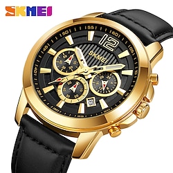 SKMEI Men Quartz Watch Luxury Outdoor Fashion Casual Wristwatch Stopwatch Three Time Zones Calendar Chronograph Leather Watch Lightinthebox