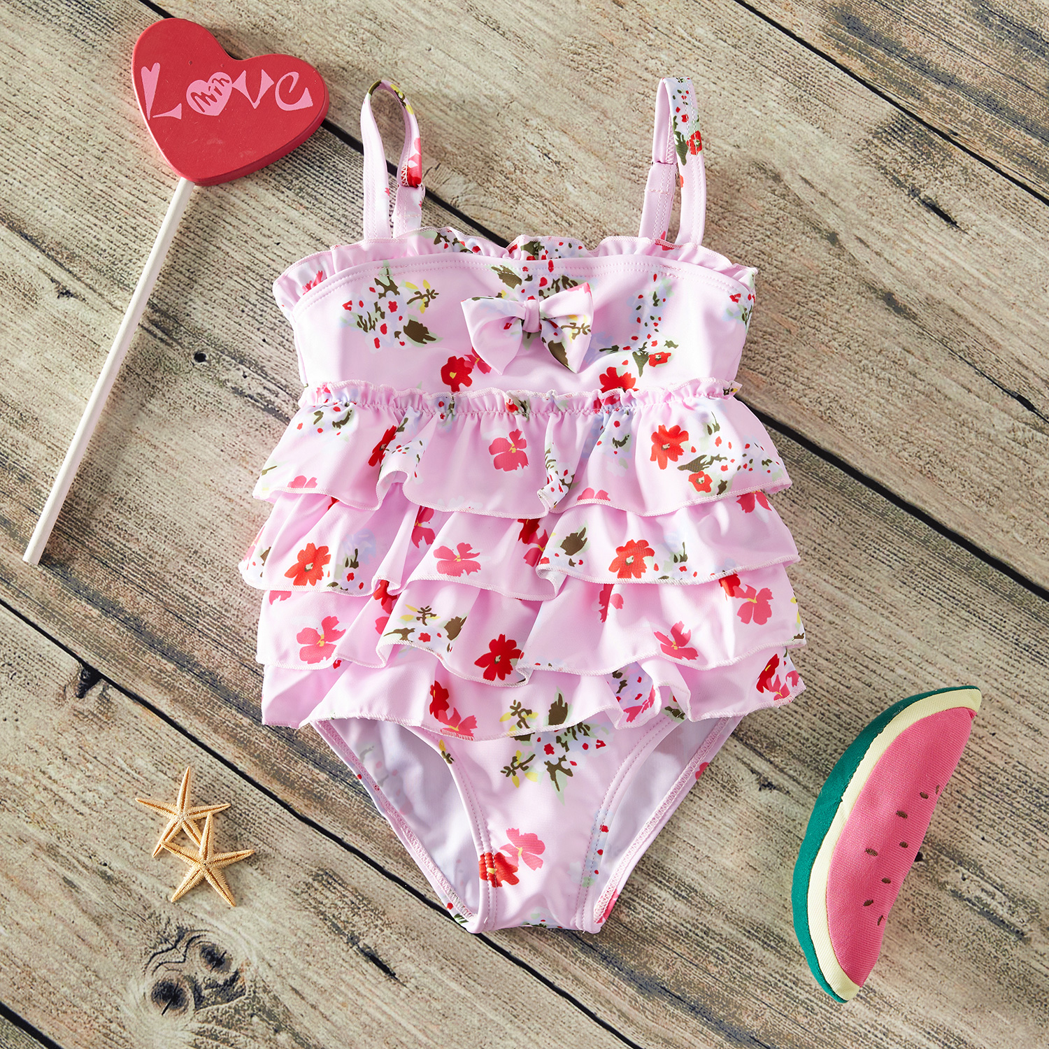 Baby / Toddler Girl Pretty Floral Print Layered Swimsuit