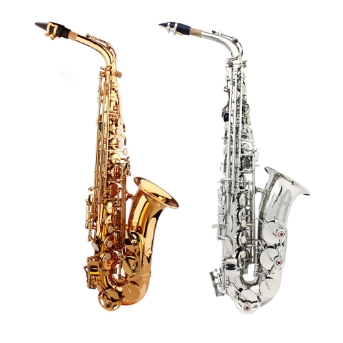 Saxophone Sax Eb ser Alto E plana latón tallado el patrón de superficie Boquilla plástica exquisita con guantes tela tiras de cepillo de limpieza