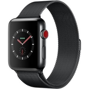 Apple Watch Series 3 (GPS + Cellular) - 42 mm - tiefschwarz Edelstahl - intelligente Uhr mit Milanaise Armband - Edelstahl - tiefschwarz - 150 - 200 mm - 16GB - Wi-Fi, Bluetooth - 4G - 52,8 g (MR1V2ZD/A)